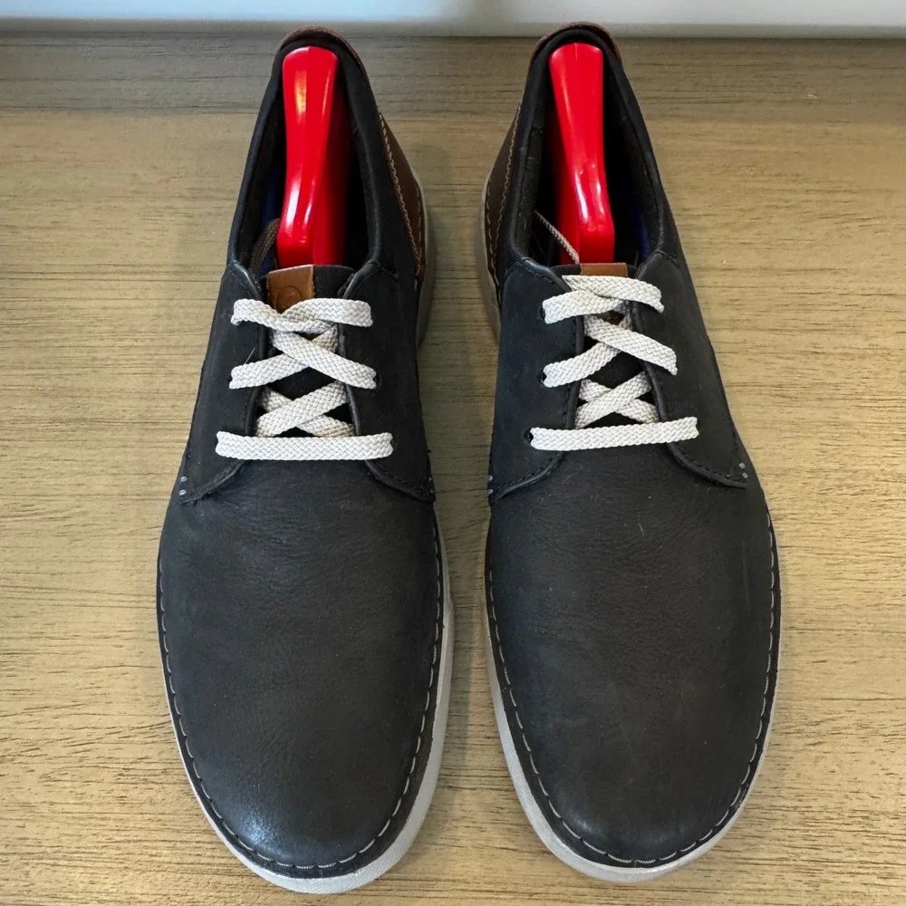 Clarks Collection Men 9 EU 42 Navy Blue Leather Derby Shoes Grey Sole‎ Lace Up